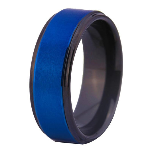 8mm Brushed Matte Blue & Black Tungsten Carbide Wedding Band