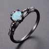 Vintage Design Black Color Copper Wedding Band Ring for Women with Fire Opal Heart and Clear Zircon