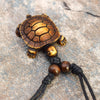 Tribal Sea Turtle Pendant on Lucky Black String Adjustable Necklace