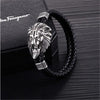 Lion Head Stainless Steel on Leather Wristband Bracelet