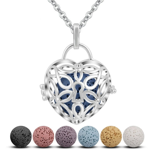 Heart Lock Aromatherapy Lava Pendant Necklace