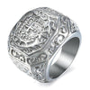 Silver Toned Stainless Steel with a Carved Cross and Crown Pattern Men’s Wedding Band