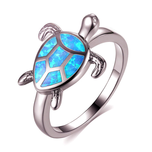 Unique Blue Fire Opal Turtle Ring for Women Wedding & Engagement Band