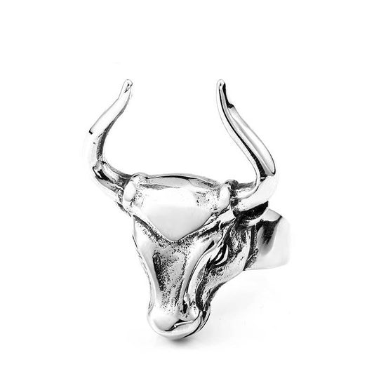 Gothic Bull with Horns Stainless Steel Ring for Men