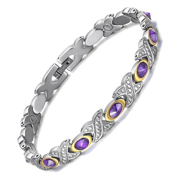 Silver, X Magnetic Bracelet with Purple CZ for Women