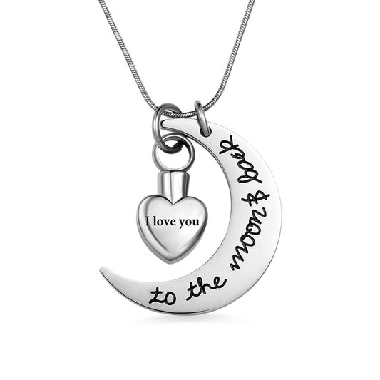 Heart Locket with Moon Pendant Cremation Memorial Necklace
