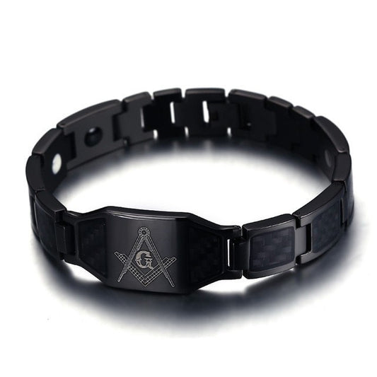 Magnetic Gold and Black Freemason Carbon Fiber Bracelet