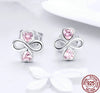 925 Sterling Silver Infinite Heart Clover with Pink Cubic Zirconia Stud Earrings