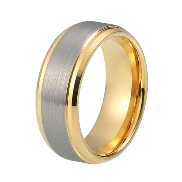 8mm Grey Matte Brushed Tungsten Carbide with Gold Coated Tungsten Wedding Band - Innovato Store