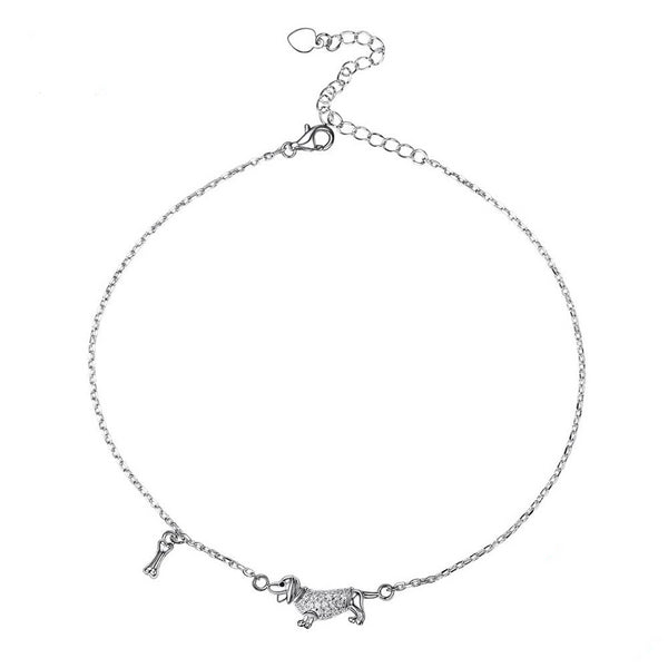 925 Sterling Silver Dog & Bone Ankle Bracelet Foot Jewelry for Women