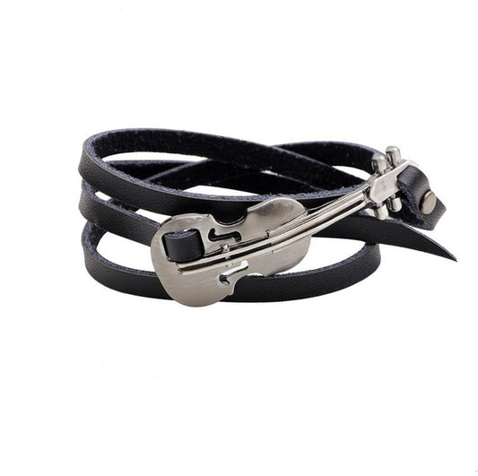 Multilayer Real Leather & Guitar Charm Bracelet