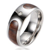 Retro Stainless Steel High Polished Shiny Ring for Men with Wood Grain Design Inlay and One Central Clear Round Zircon