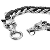 Double Wolf Head 316L Stainless Steel Bracelet with Leather for Men