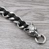 Double Wolf Head 316L Stainless Steel Bracelet with Leather for Men