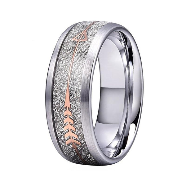 Silver Coated Brushed Matte Tungsten Band with Silver Plated Meteorite Ring