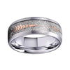 Silver Coated Brushed Matte Tungsten Band with Silver Plated Meteorite Ring