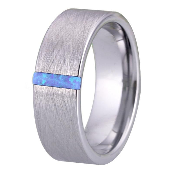 8mm Opal Brushed Matte Tungsten Carbide Wedding Band
