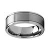 Two Strip Silver Coated Edges with Brushed Center Tungsten carbide Wedding Ring
