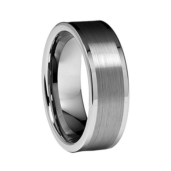 8mm Unisex Pipe Cut Tungsten Wedding Band Brushed Center Polished Edges Ring - Innovato Store
