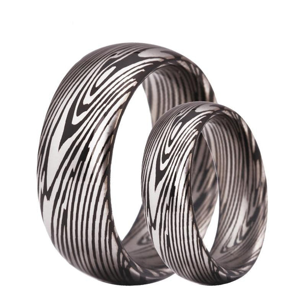 8mm & 6mm Damascus Steel Tungsten Carbide Wedding Band Set