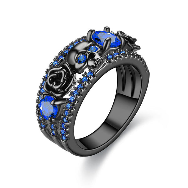 Skull and Rose Cubic Zirconia Punk Ring