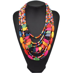 Bohemian Multilayer Colorful Wooden Beads Choker Necklace