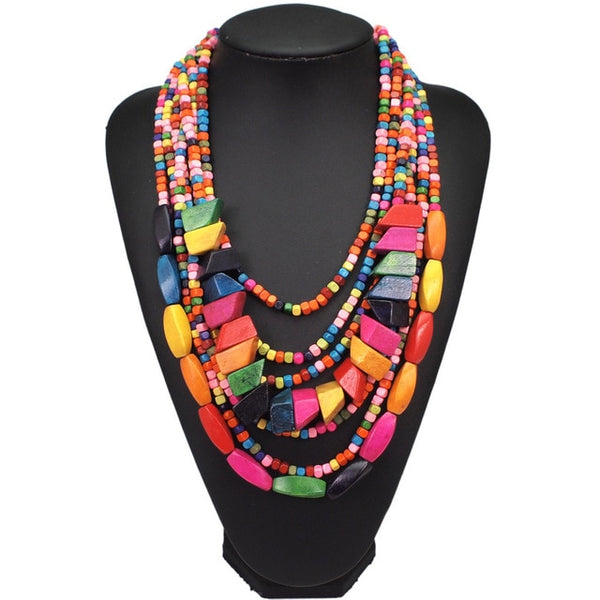 Bohemian Multilayer Colorful Wooden Beads Choker Necklace