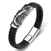 Black Leather and Stainless Steel Scorpion Bangle Bracelet for Men