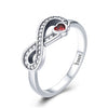 Genuine Sterling Silver Ring for Women with Infinity Symbol Design Square Zircons Inlay and Central Red Heart Zircon - Innovato Store
