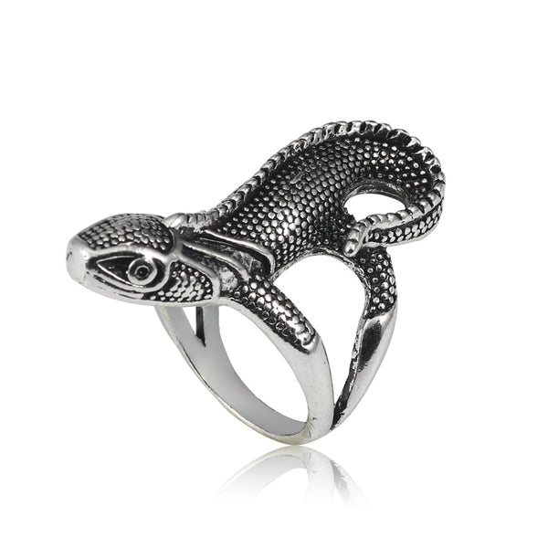 Punk Biker Silver-plated Lizard Decor Index Finger Ring for Men Adjustable