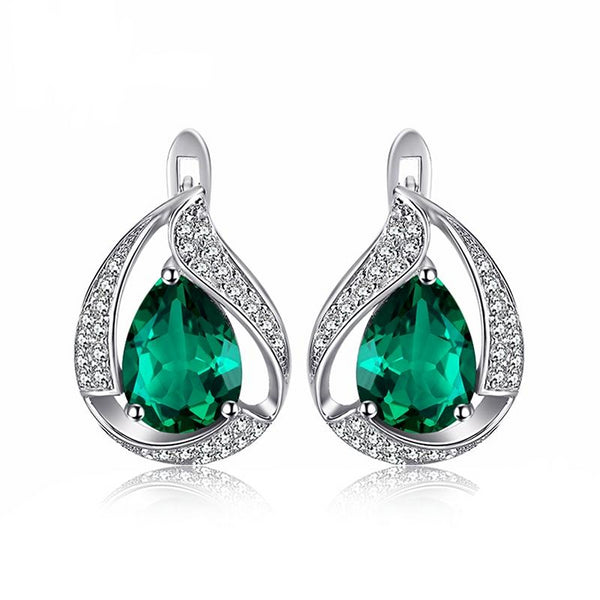 925 Sterling Silver Green Water Drop Created Emerald Earrings - Innovato Store