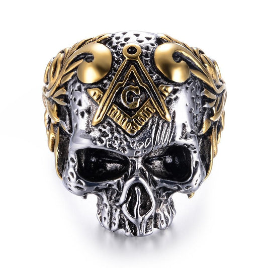 Stainless Steel and Gold Plated Vine Design Masonic Ring for Men