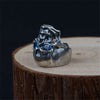 925 Sterling Silver Ring with Blue Zircon on a Skull Men’s Jewelry