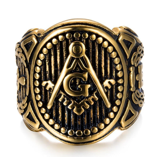 Dark Retro Gold Plated Stainless Steel Masonic Ring For Men - Innovato Store