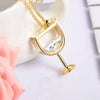 Gold Stainless Steel Wine Glass Clear Cubic Zirconia Pendant Necklace