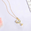 Gold Stainless Steel Wine Glass Clear Cubic Zirconia Pendant Necklace