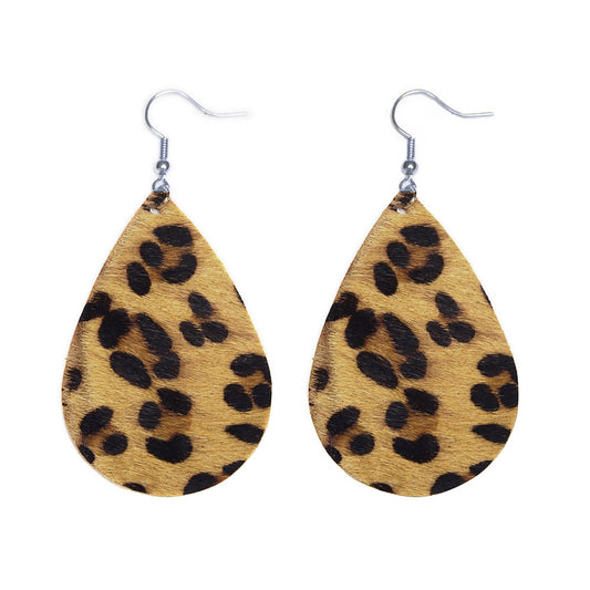 Leather Leopard Teardrop Stud Earrings Women's Jewelry