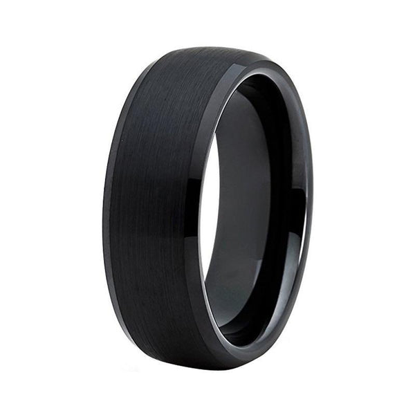 8mm Black Plated Domed & Beveled Edges Tungsten Carbide Wedding / Engagement Ring - Innovato Store