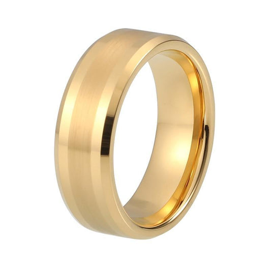 8mm Unisex Matte Polished Tungsten Carbide Yellow Gold-plated Wedding / Engagement Ring
