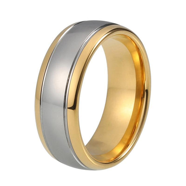 8mm Tungsten Carbide Silver Center and Gold Plated Band with Polished Inner Lining - Innovato Store