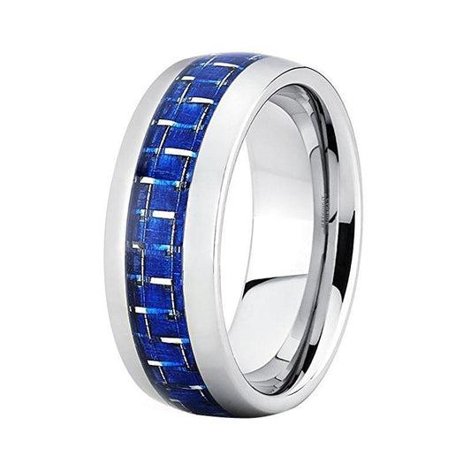 8mm Blue Gel Basket Weave Inlay with Silver-Tungsten Carbide Ring - Innovato Store