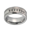 Silver Coated Tungsten Ring with Brushed Matte Surface and Gem Stone Center Insert