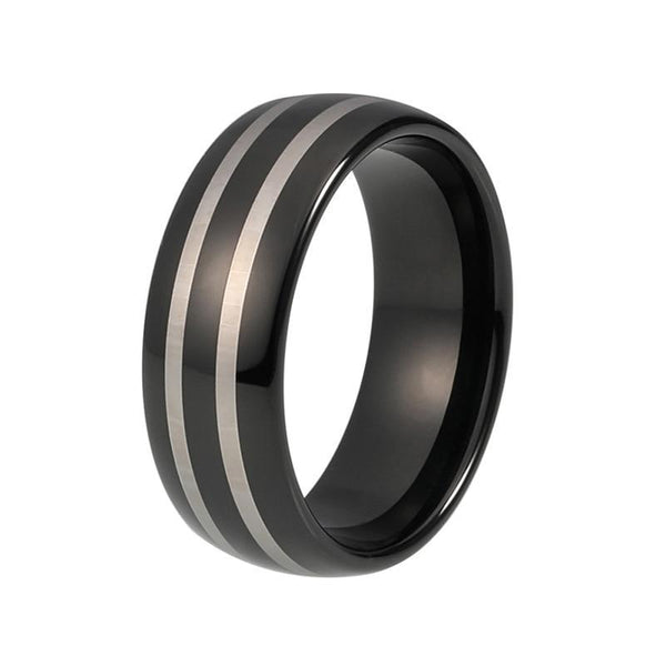 8mm Black Plated Tungsten Carbide with Laser Engraved Double Stripes Wedding Ring - Innovato Store