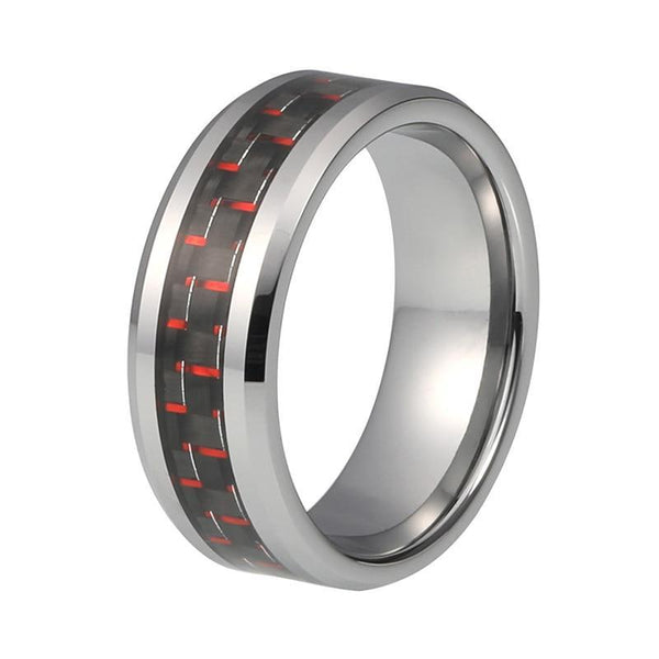 8mm Black Carbon Fiber with Red Dots Inlay and Silver Coated Tungsten Ring - Innovato Store