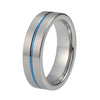 6mm Silver Brushed Matte Tungsten Carbide Ring with Blue Groove Wedding Band - Innovato Store