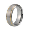 Double Gold Groove Dome Shape with Silver Brushed Matte Tungsten Carbide Wedding Ring - Innovato Store