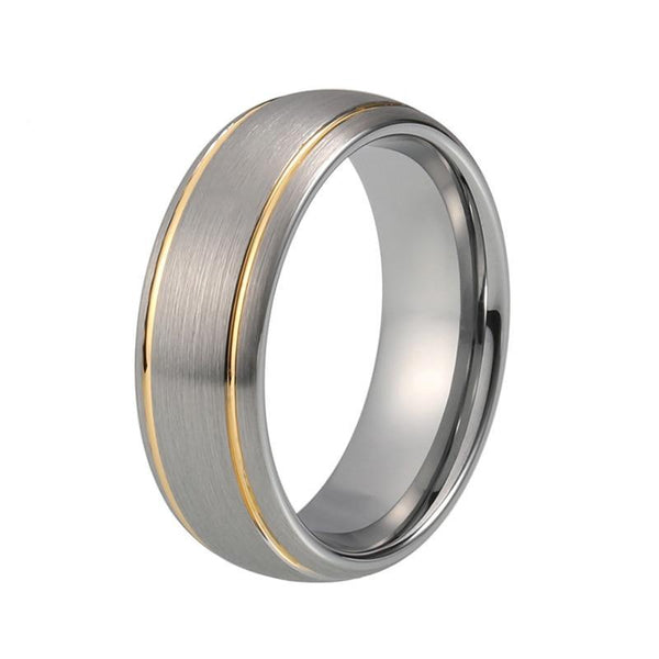 Double Gold Groove Dome Shape with Silver Brushed Matte Tungsten Carbide Wedding Ring - Innovato Store