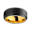 8mm Stepped Brushed Matte Black Tungsten Carbide with Black Edges and Yellow Gold Color Insert Ring - Innovato Store