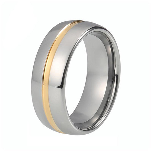 Beveled Edges Silver Plated with Gold Groove Tungsten Carbide Wedding Ring - Innovato Store