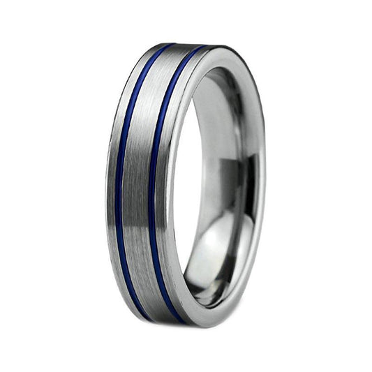 6mm Silver Coated Tungsten Metal with Double Blue Groove Wedding Ring - Innovato Store